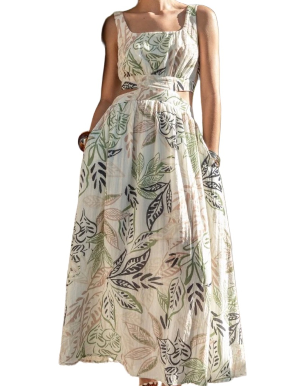 Women's Leaf-Print Sexy Midi Dress